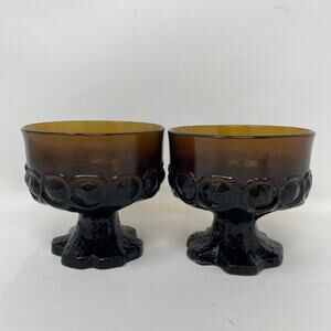 Brown Franciscan Maderia coupes footed dessert glass dishes Set of 2 MCM